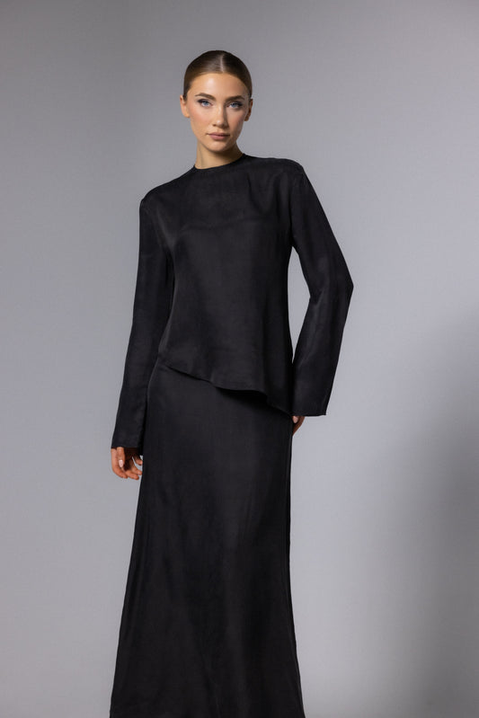 LYLA TOP AND SKIRT, BLACK