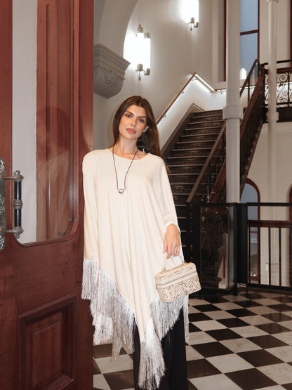 LISETTE TASSLE PONCHO - WHITE
