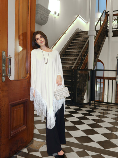 LISETTE TASSLE PONCHO - WHITE